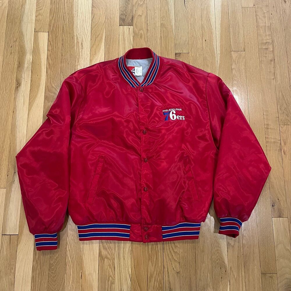 VTG 80s Philadelphia 76ers Sixers Satin Bomber Varsity Jacket Swingster XL USA‎